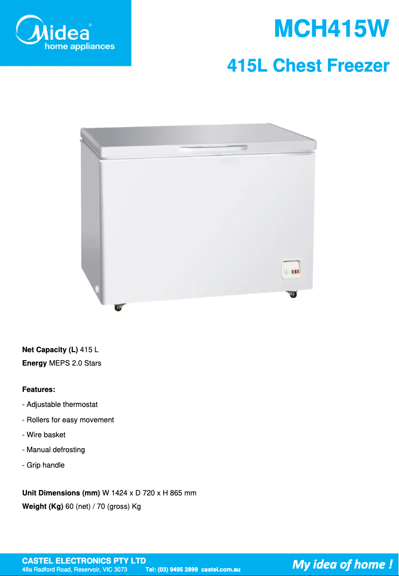 Page 1 de la notice Fiche technique Midea MCH415W