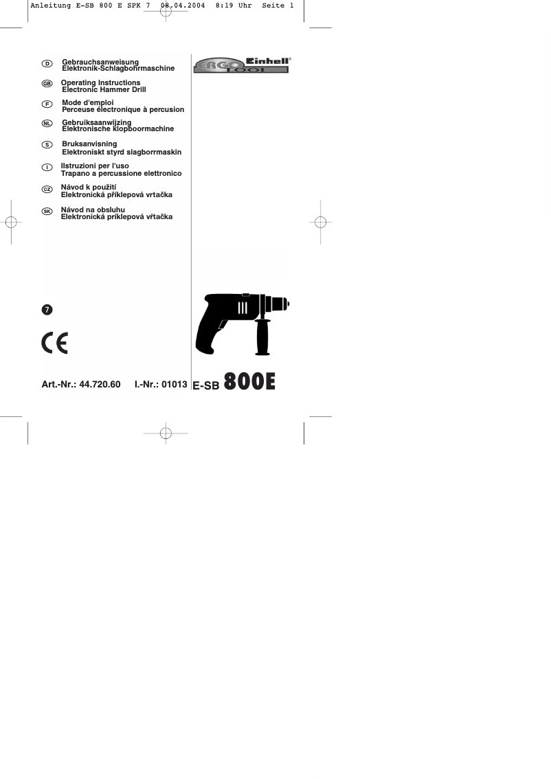 Image de la première page du manuel de l'appareil E-SB 800 E