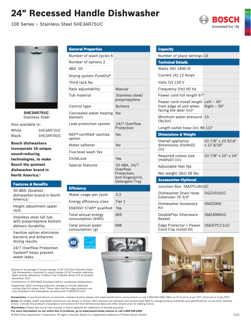 Page 1 de la notice Fiche technique Bosch SHE3AR75UC
