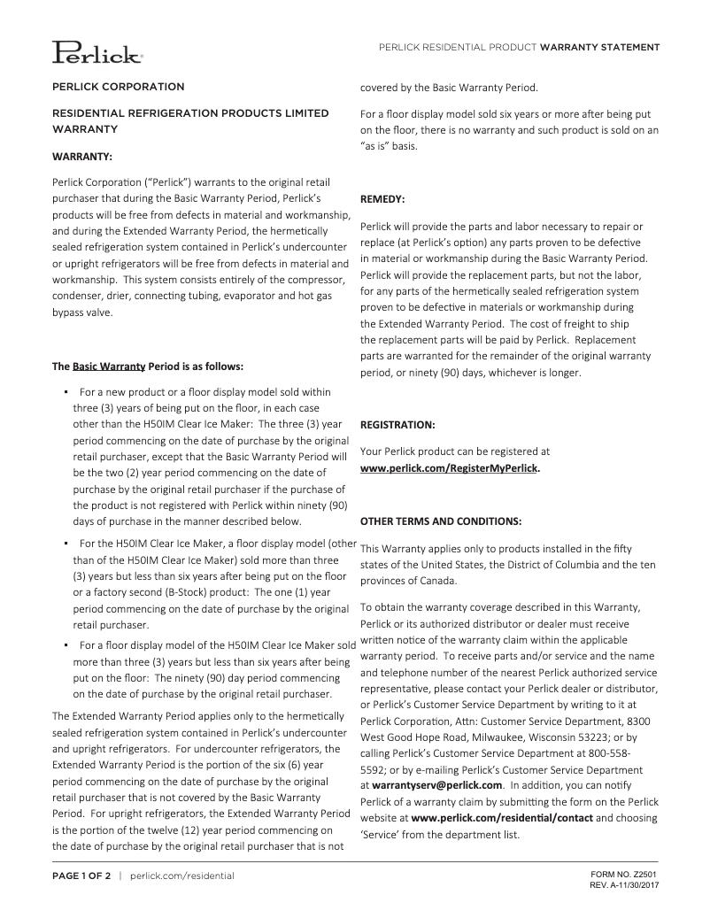 Page n°1 - Mode d'emploi Perlick ADA Compliant Series HA24WB-3-2L