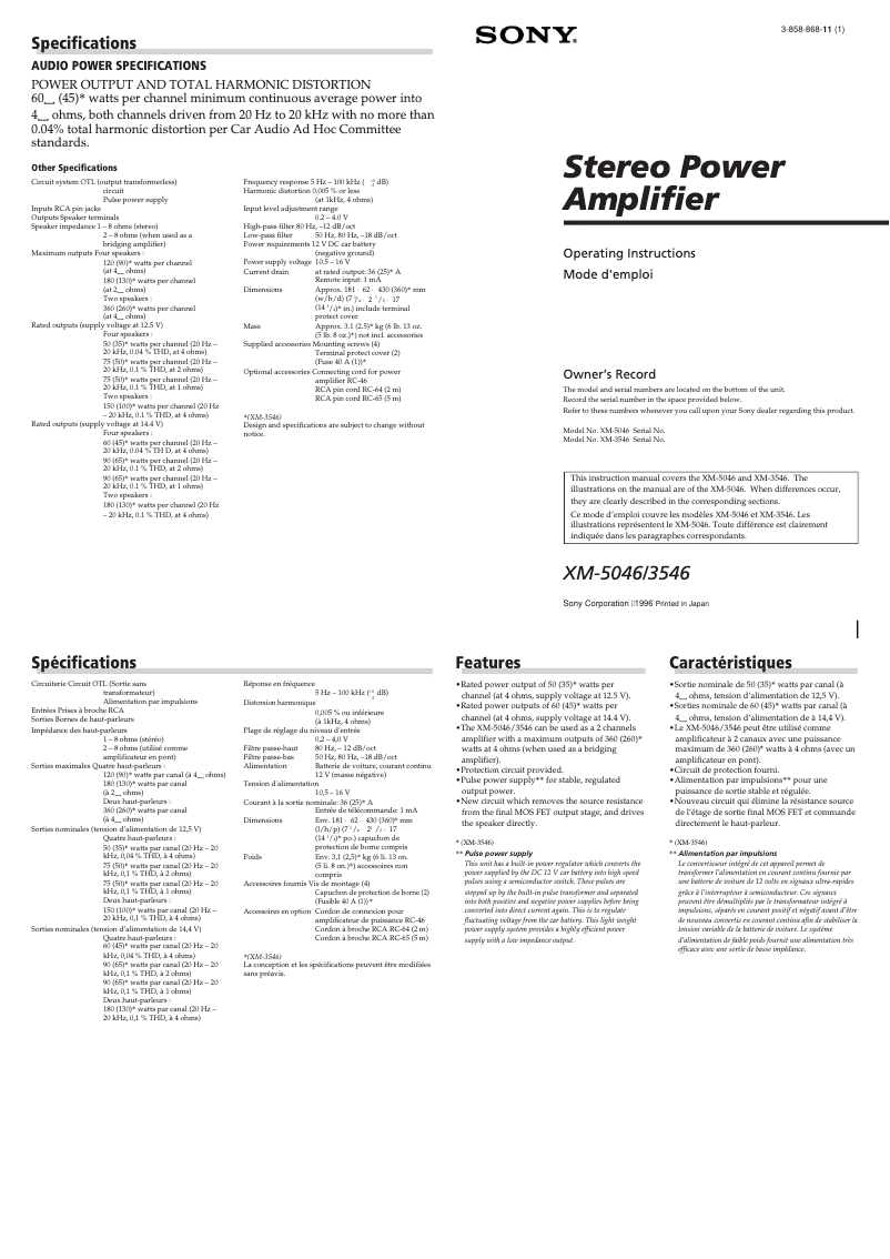 Image de la première page du manuel de l'appareil XM-3546