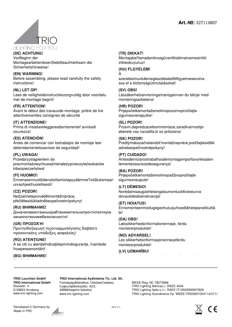 Page 1 de la notice Manuel utilisateur Trio Lighting Salina 327114807