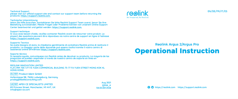 Image de la première page du manuel de l'appareil Argus Pro