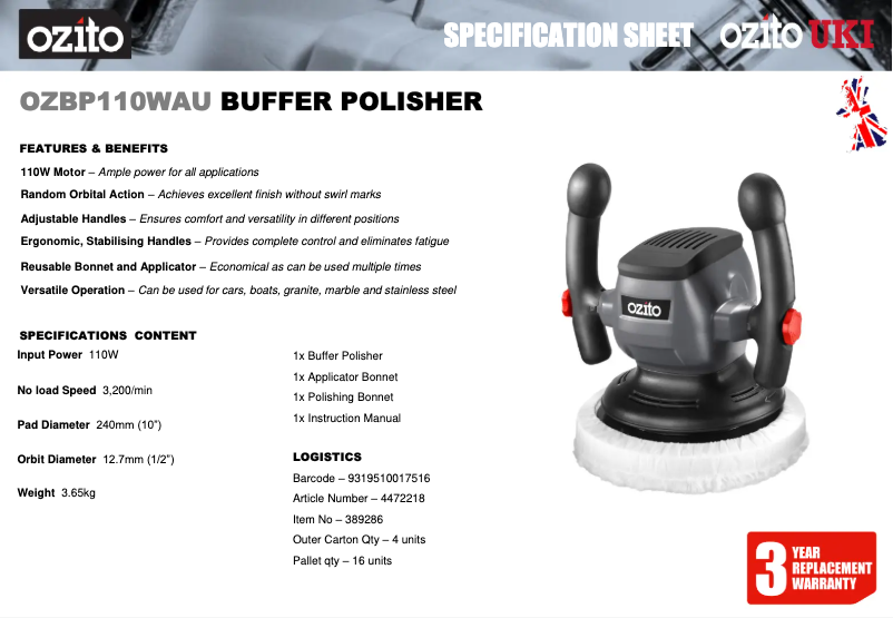 Imagen de la primera página del manual del dispositivo OZBP110WAU