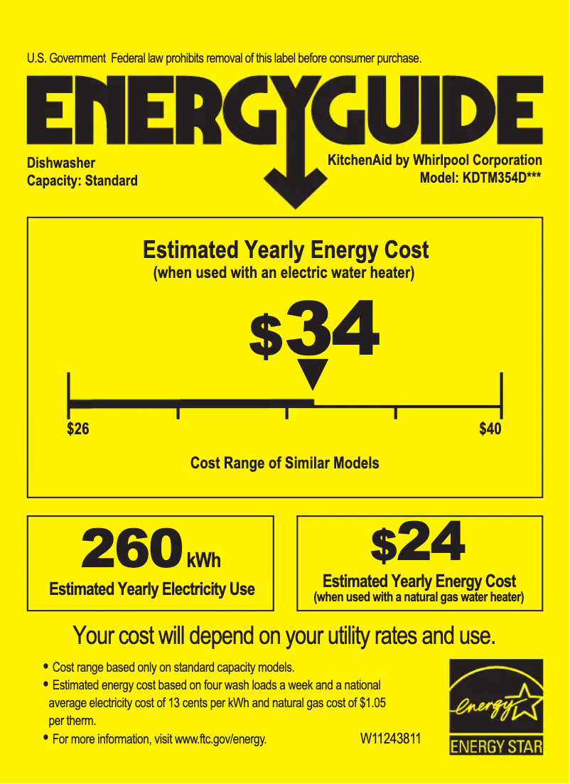 Página 1 del manual Etiqueta energética KitchenAid Architect KDTM354DSS