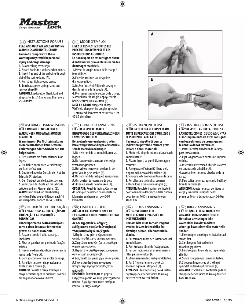 Page n°1 - Manuel utilisateur Master Lock 3380