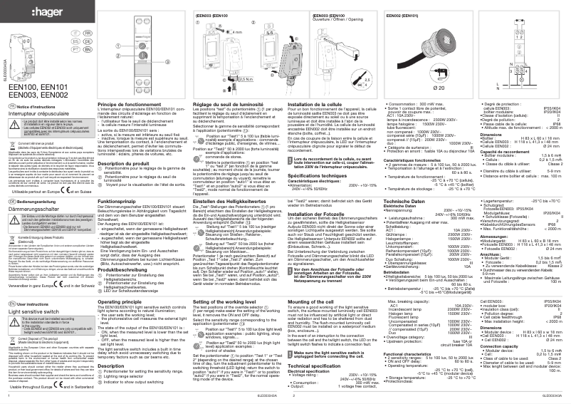 Page 1 de la notice Instructions / montage Hager EEN101