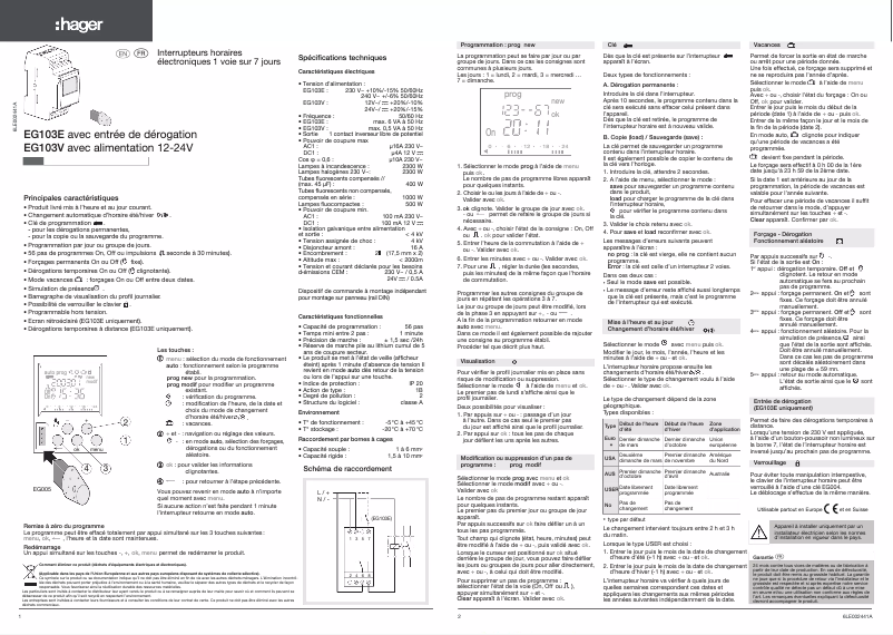 Página 1 del manual Manual de usuario Hager EG103E
