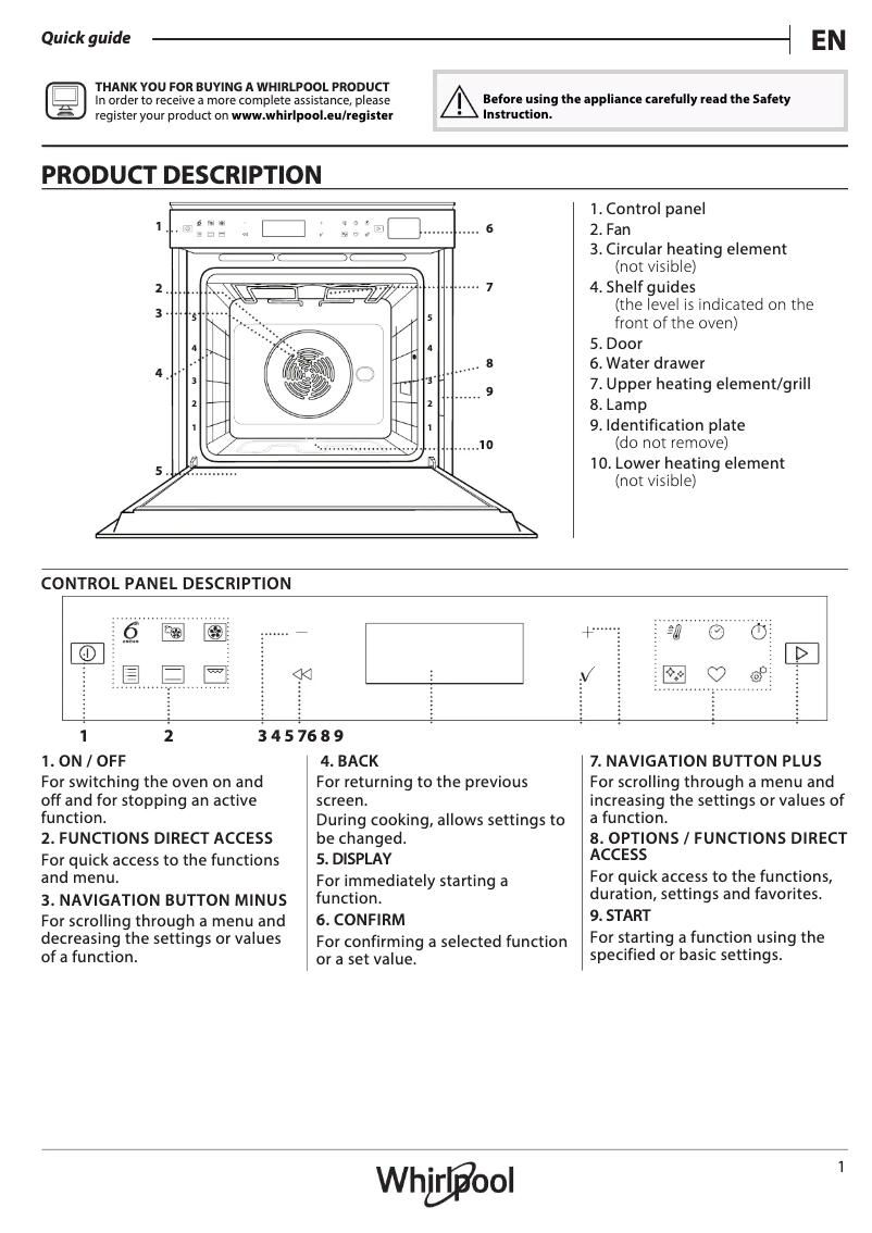 Page 1 de la notice Manuel utilisateur Whirlpool AKZMS 8680 BL