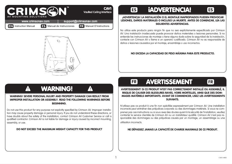 Page 1 de la notice Manuel utilisateur Crimson CAV1