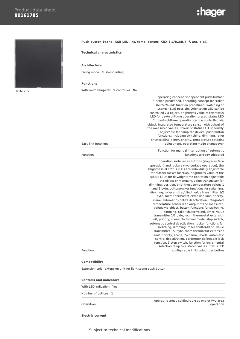 Page n°1 - Fiche technique Berker 80161785