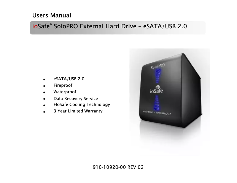 Page 1 de la notice Manuel utilisateur ioSafe SoloPRO 3TB