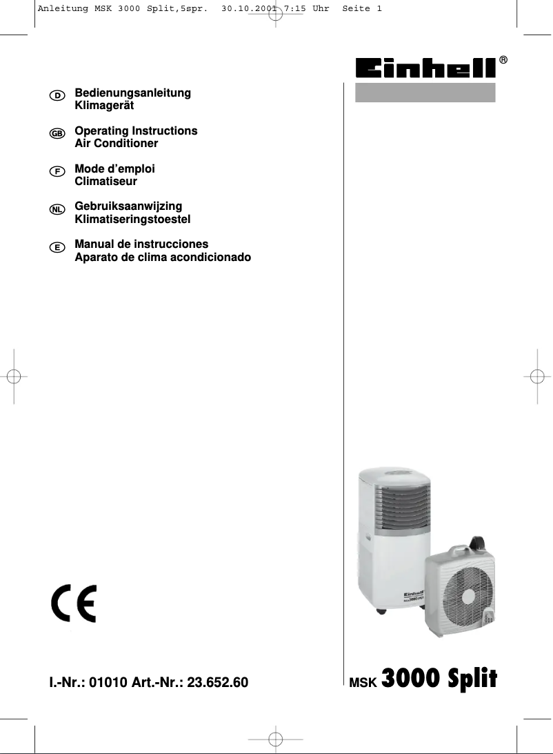 Page 1 de la notice Manuel utilisateur Einhell MSK 3000