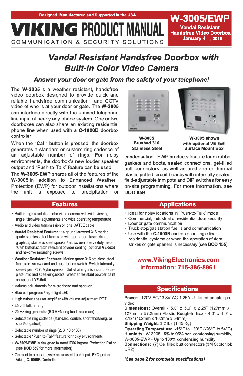 Image de la première page du manuel de l'appareil W-3005-EWP