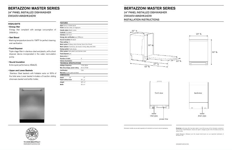 Image de la première page du manuel de l'appareil DW24V+MASHK24DW