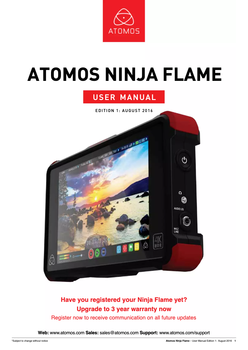 Page 1 de la notice Manuel utilisateur Atomos Ninja Flame