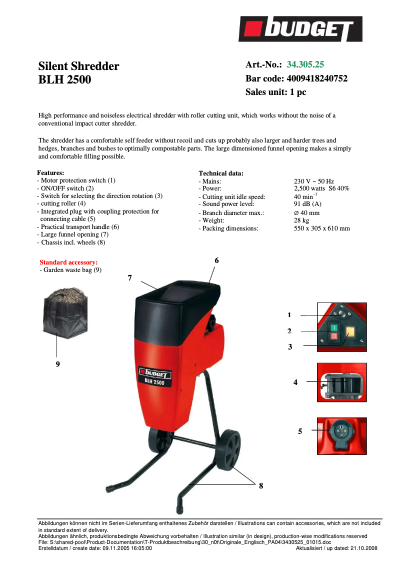 Page 1 de la notice Manuel utilisateur Budget BLH 2500