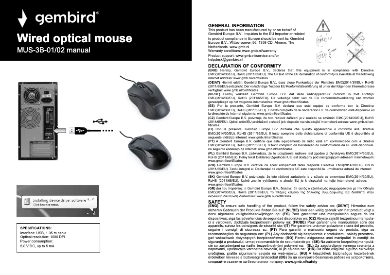 Page n°1 - Manuel utilisateur Gembird MUS-3B-02