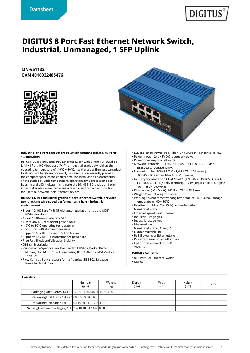 Page n°1 - Fiche technique Digitus DN-651132