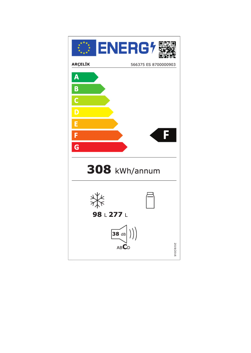 Page n°1 - Label énergétique Arçelik 566375 ES