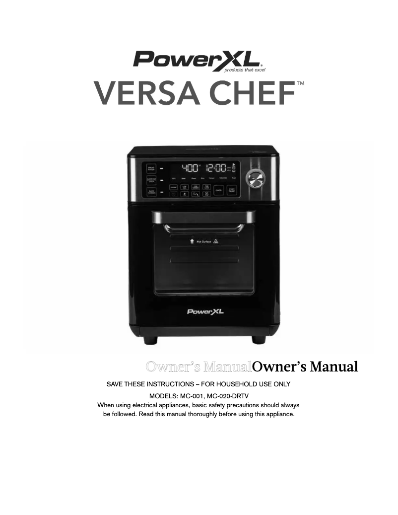 Image de la première page du manuel de l'appareil Versa Chef MC-020-DRTV