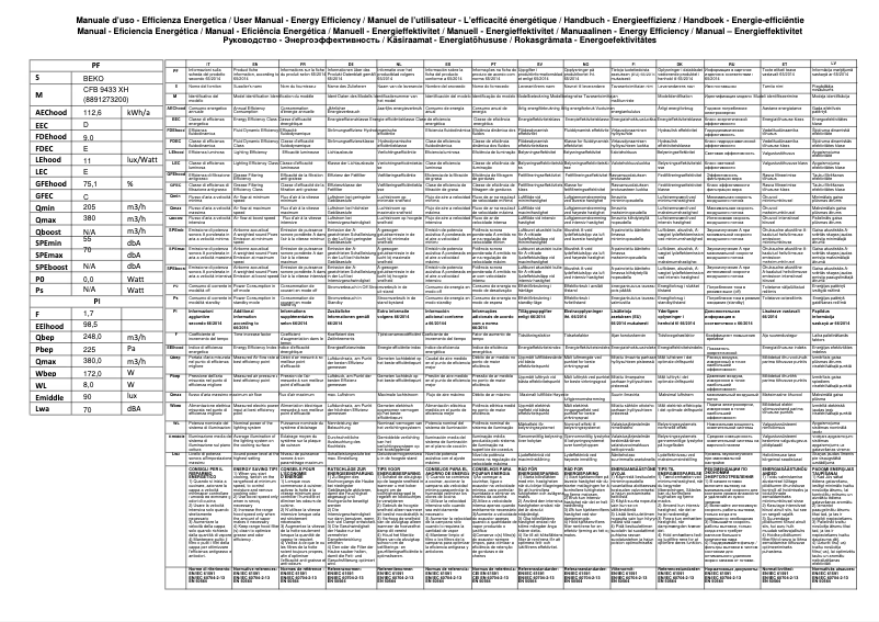 Page n°1 - Fiche technique Beko CFB 9433 XH