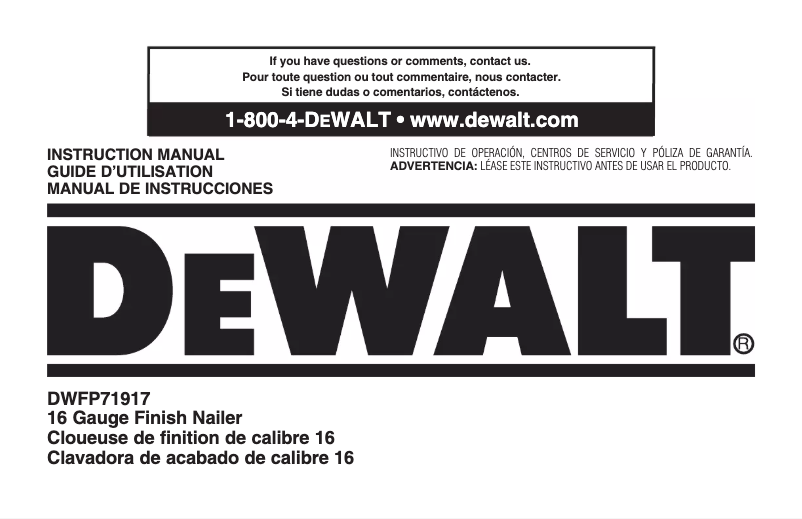 Page n°1 - Manuel utilisateur DeWalt DWFP71917