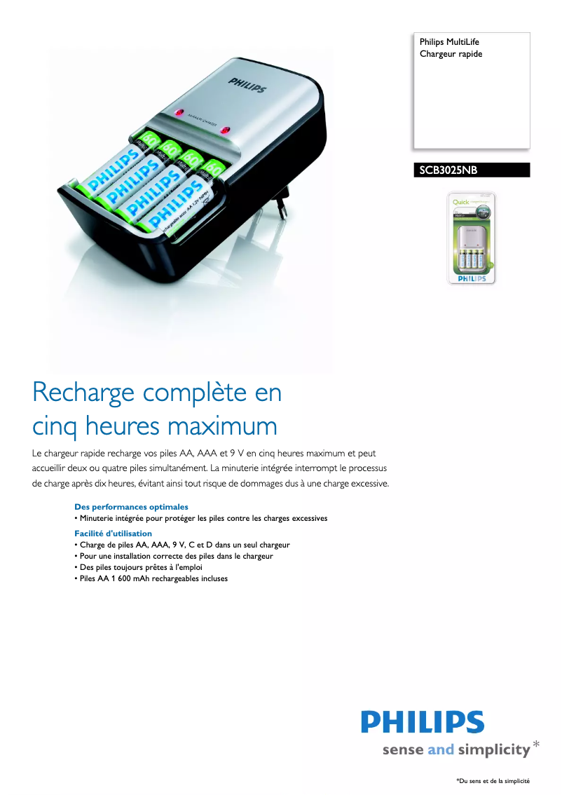 Page 1 de la notice Fiche technique Philips MultiLife SCB3025NB