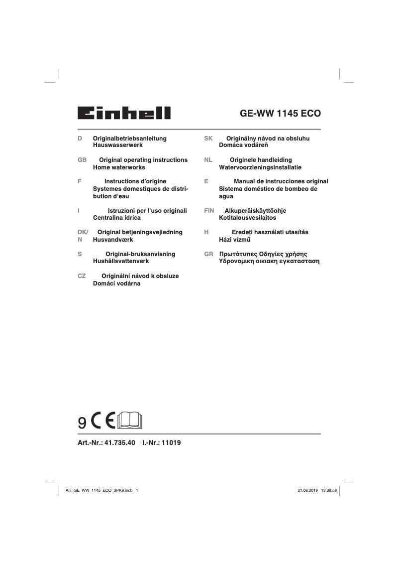Page n°1 - Manuel utilisateur Einhell GE-WW 1145 ECO