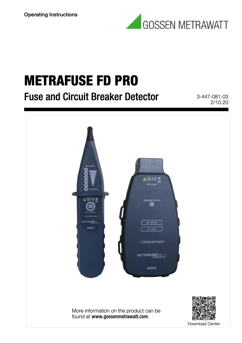 Page n°1 - Manuel utilisateur Gossen Metrawatt METRAFUSE FD PRO
