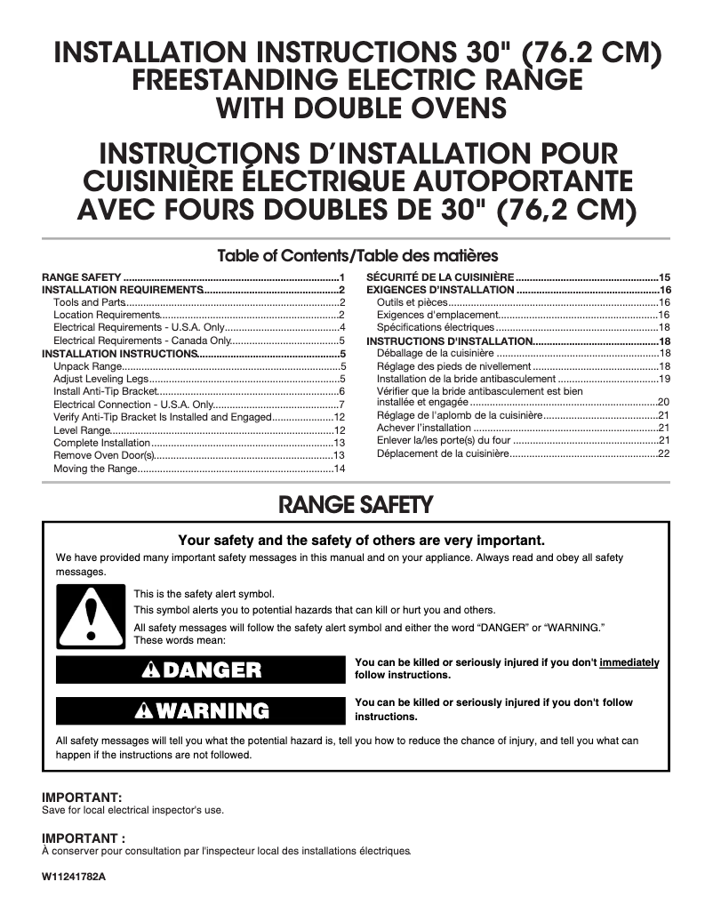 Page n°1 - Guide d'installation KitchenAid KFED500EBS