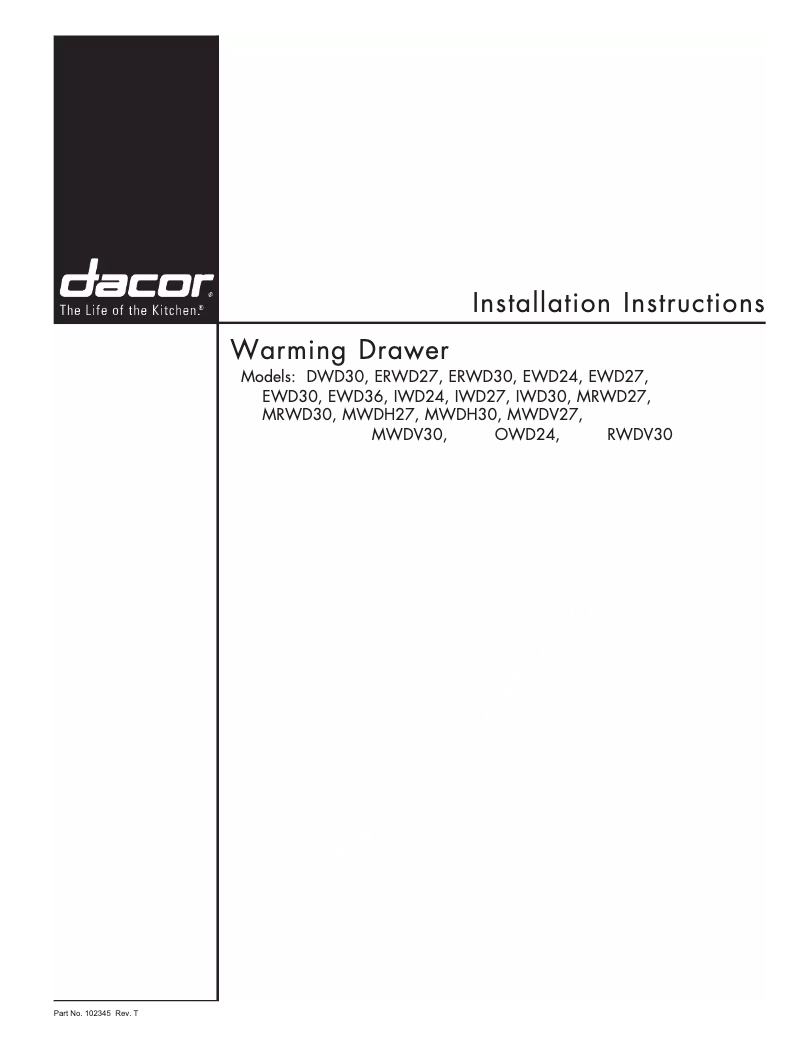 Page 1 de la notice Guide d'installation Dacor OWD24
