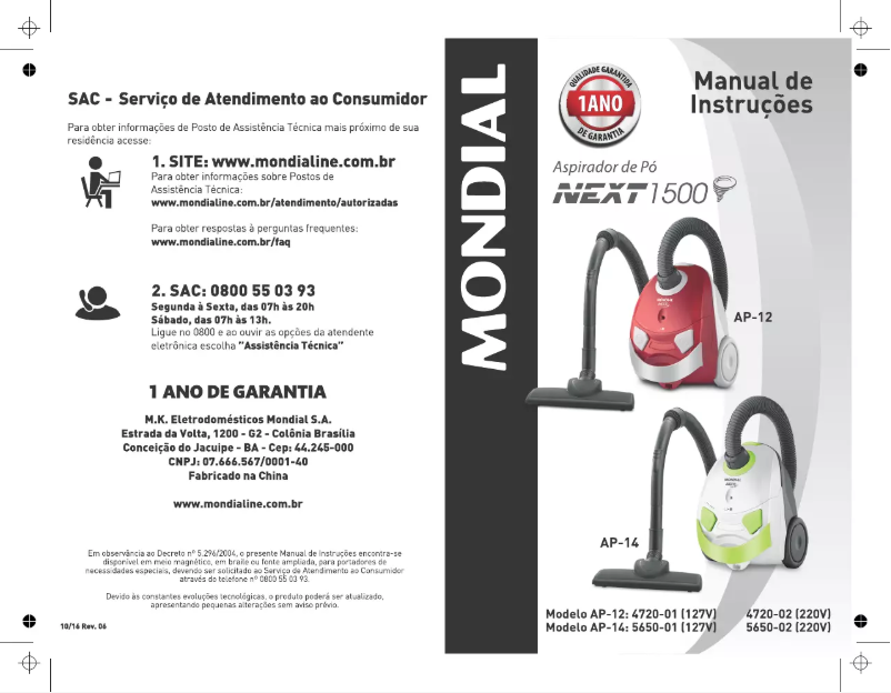 Page 1 de la notice Manuel utilisateur Mondial Next 1500 AP-14