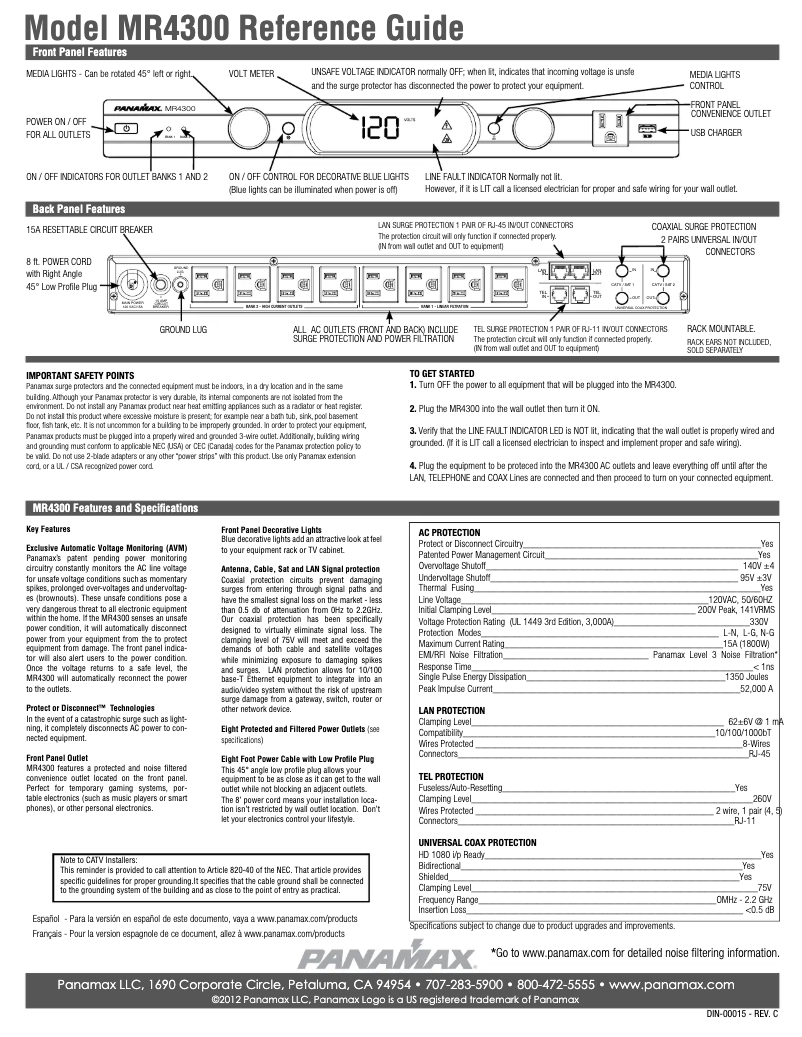 Page n°1 - Manuel utilisateur Panamax MR4300