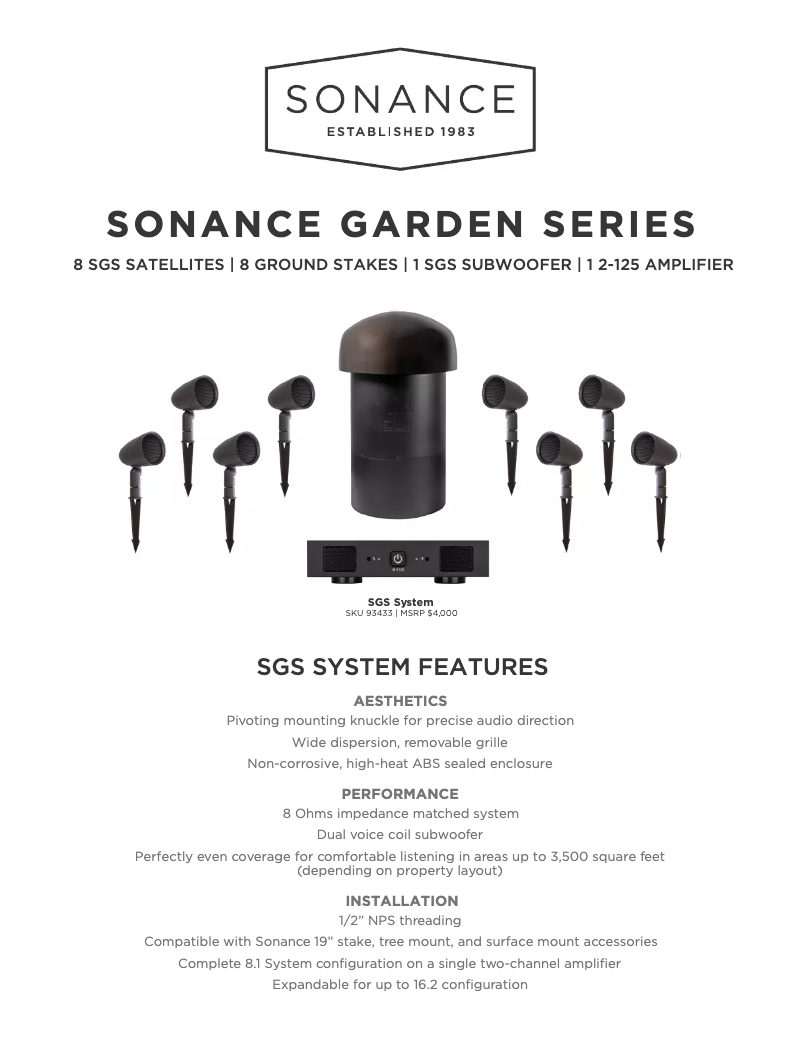 Page 1 of the manual Technical Sheet Sonance SGS System