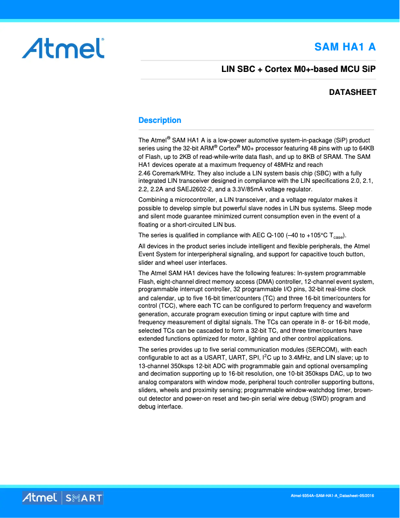 Página 1 del manual Ficha técnica Microchip ATSAMHA1G14A