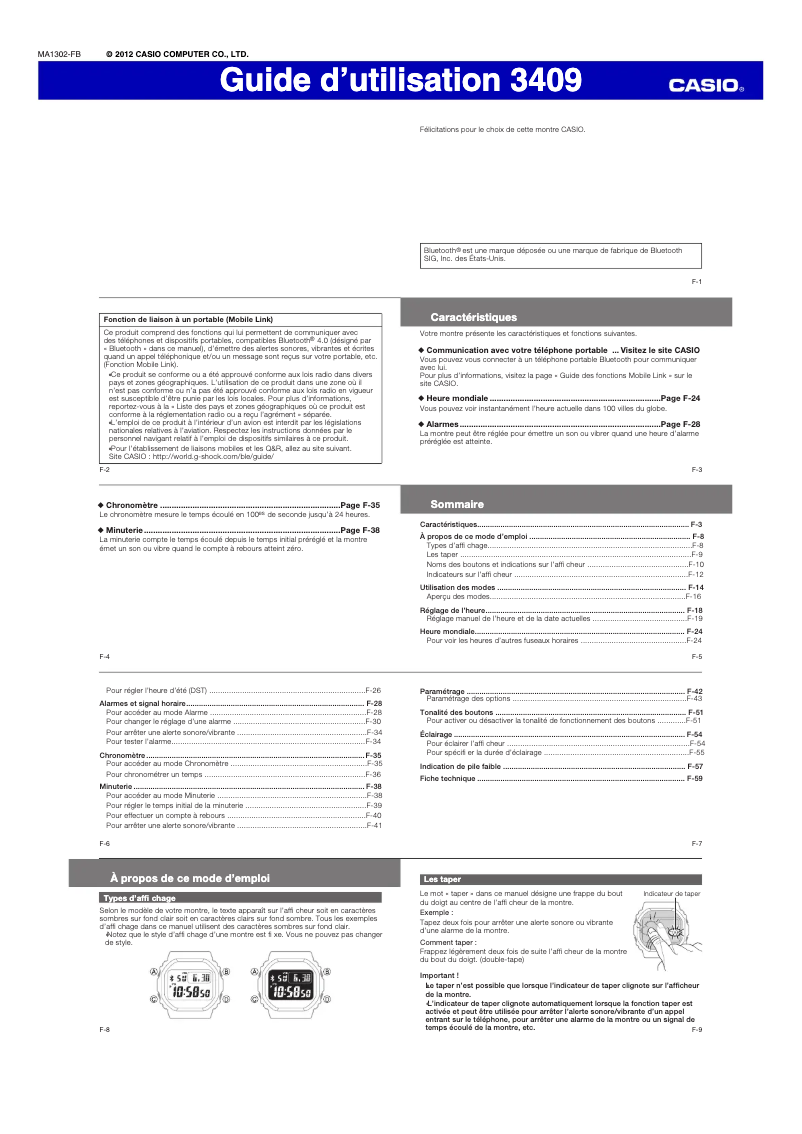 Page 1 de la notice Manuel utilisateur Casio GB-5600AA-5ER
