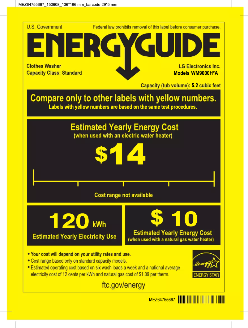 Página 1 del manual Etiqueta energética LG WM9000HVA