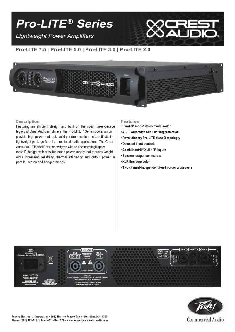Page n°1 - Fiche technique Peavey Pro-LITE 3.0