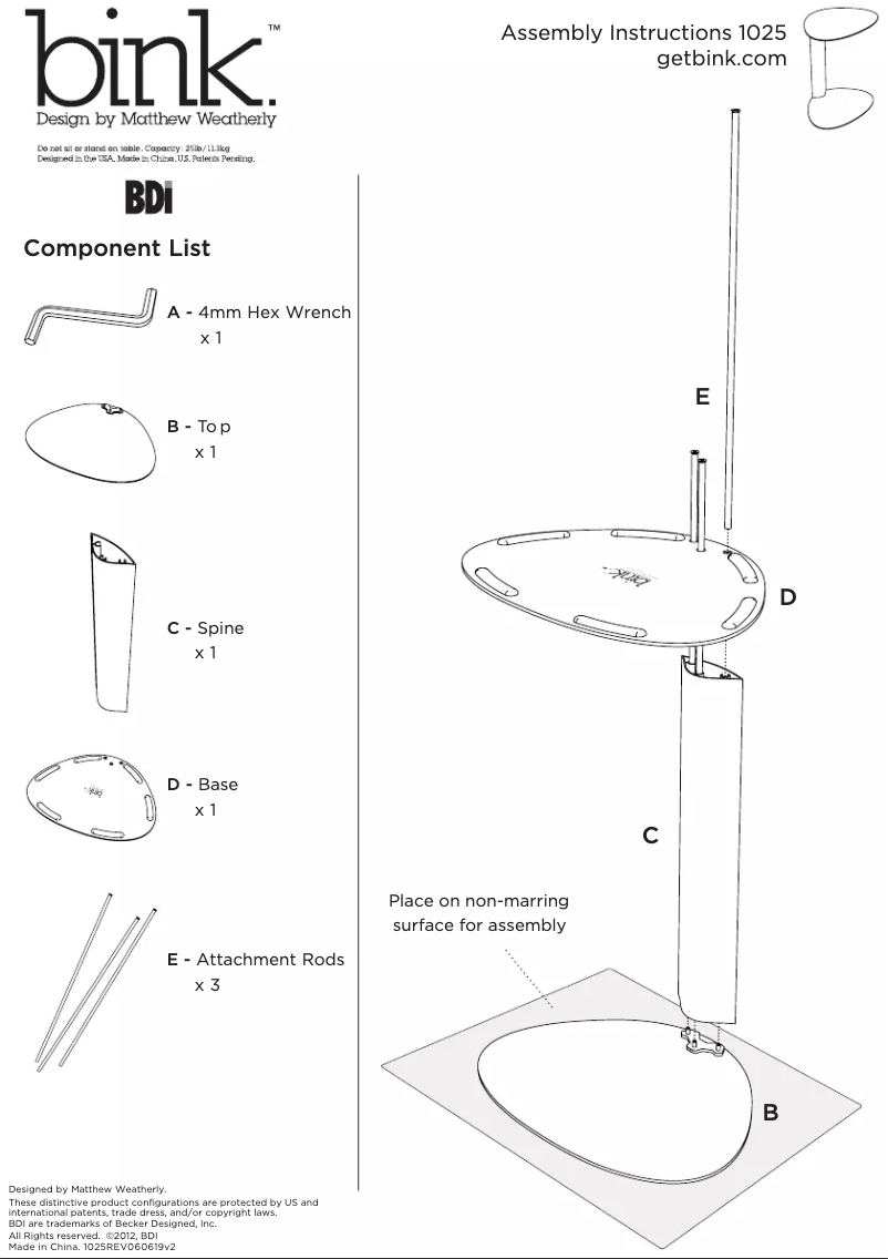 Page 1 de la notice Instructions / montage BDI Bink 1025