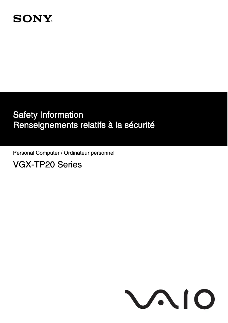 Image de la première page du manuel de l'appareil Vaio VGX-TP20E