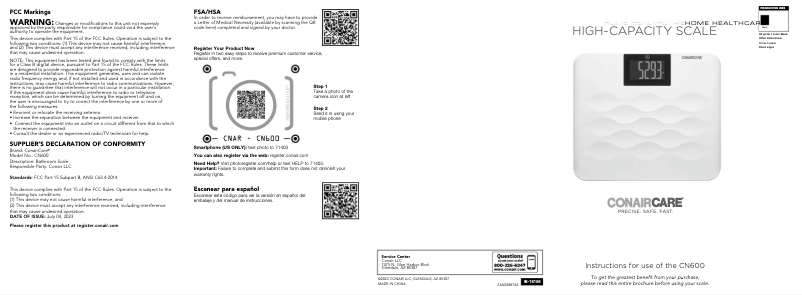 Page 1 de la notice Manuel utilisateur Conair ConairCare CN600