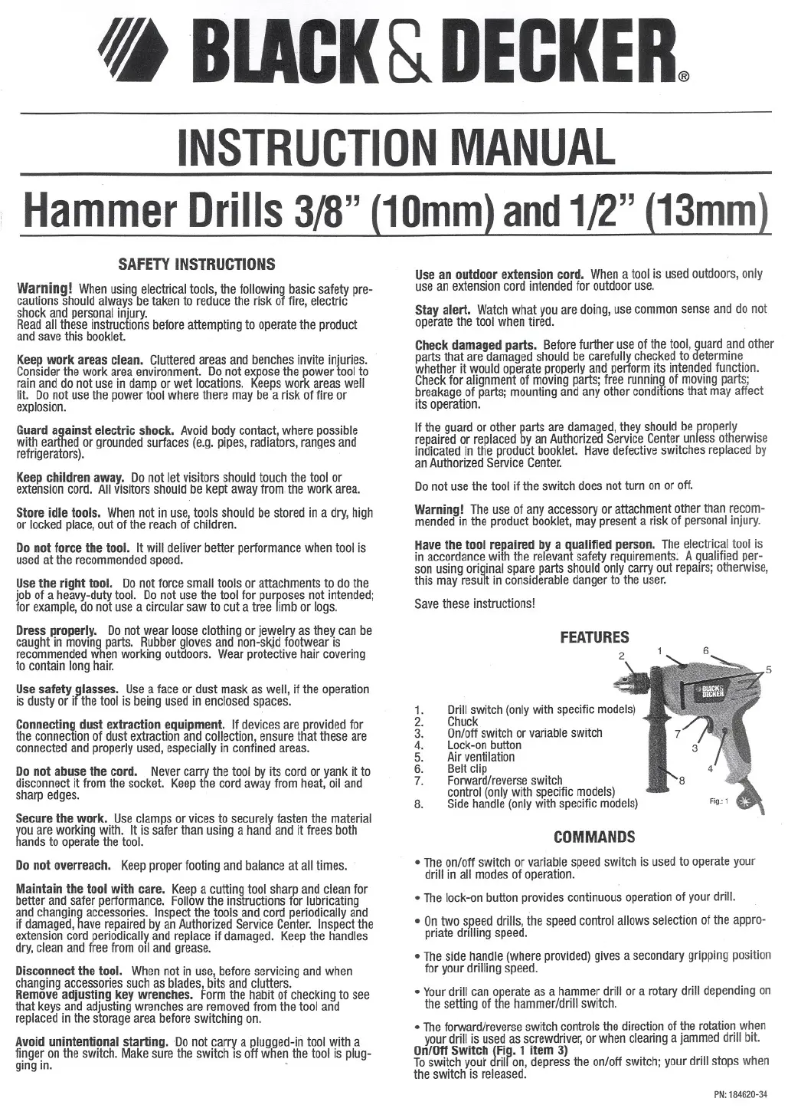 Page n°1 - Manuel utilisateur Black & Decker BH100