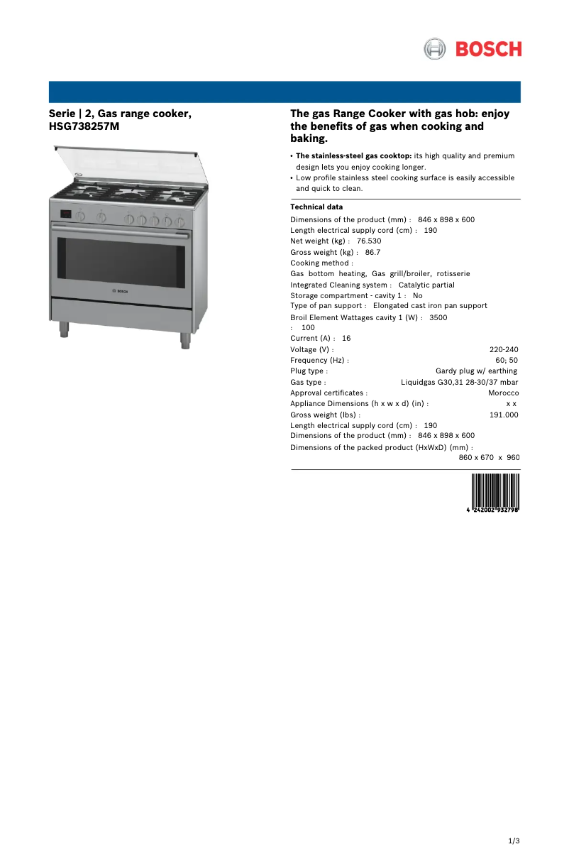 Page 1 de la notice Manuel utilisateur Bosch HSG738257M