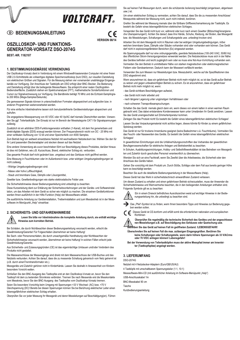 Page 1 de la notice Manuel utilisateur Voltcraft DSO-2074G