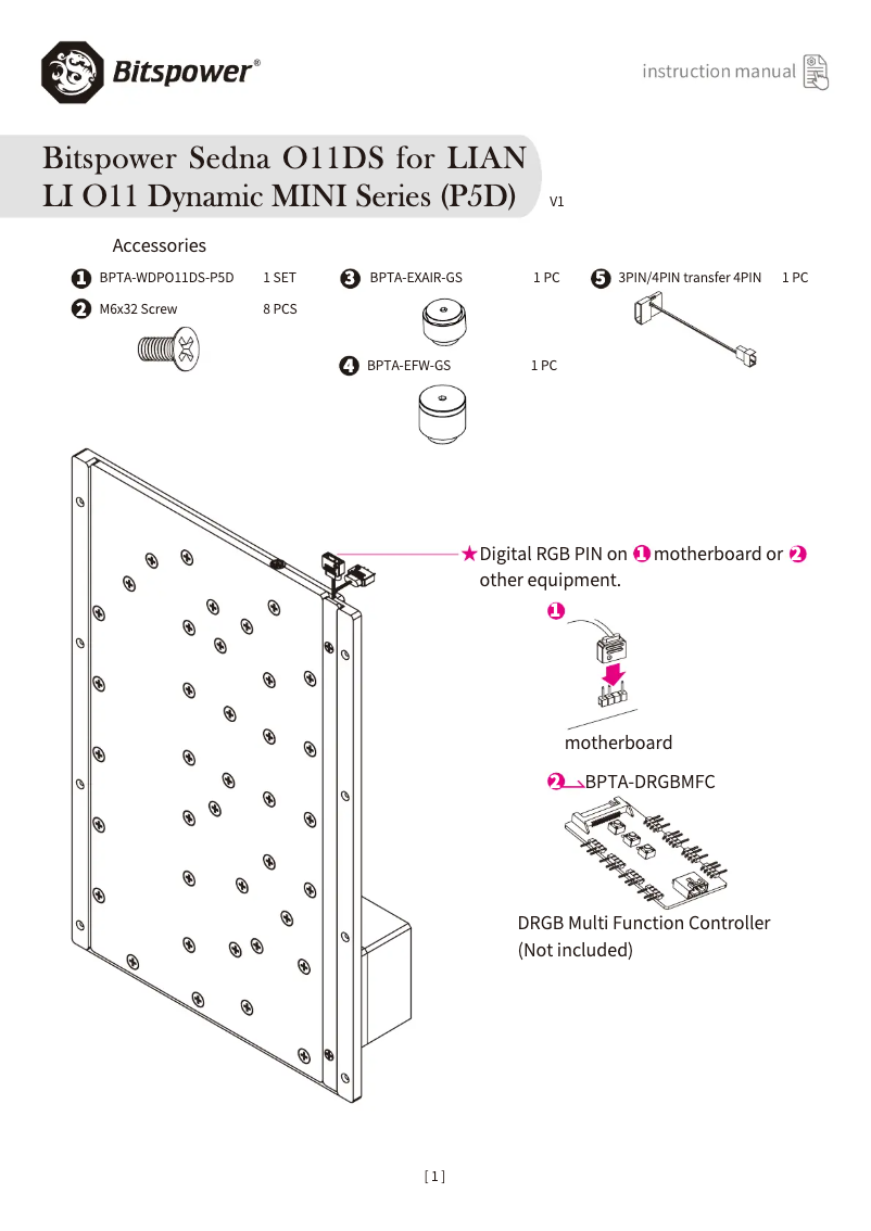 Page 1 de la notice Manuel utilisateur Bitspower BPTA-WDPO11DS-P5D