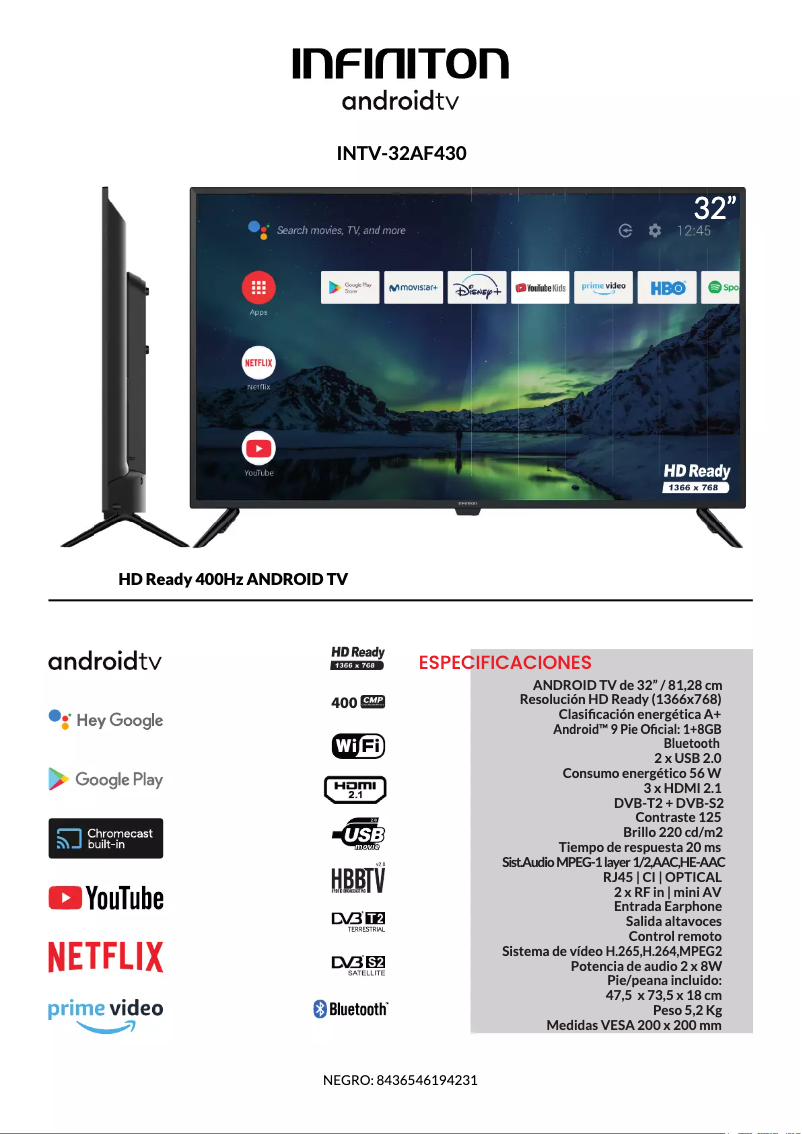 Page 1 de la notice Manuel utilisateur Infiniton INTV-32AF430