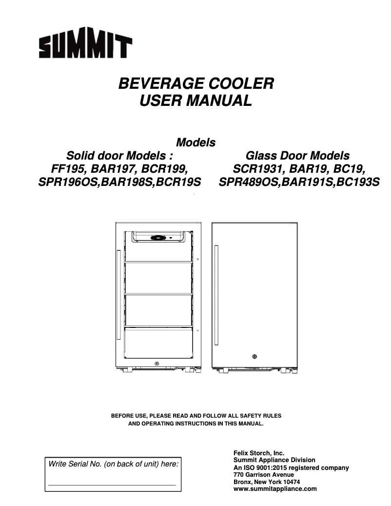Page 1 de la notice Manuel utilisateur Summit FF195IF