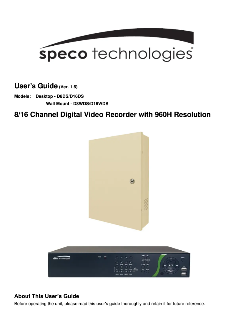 Page 1 de la notice Manuel utilisateur Speco Technologies D16WDS