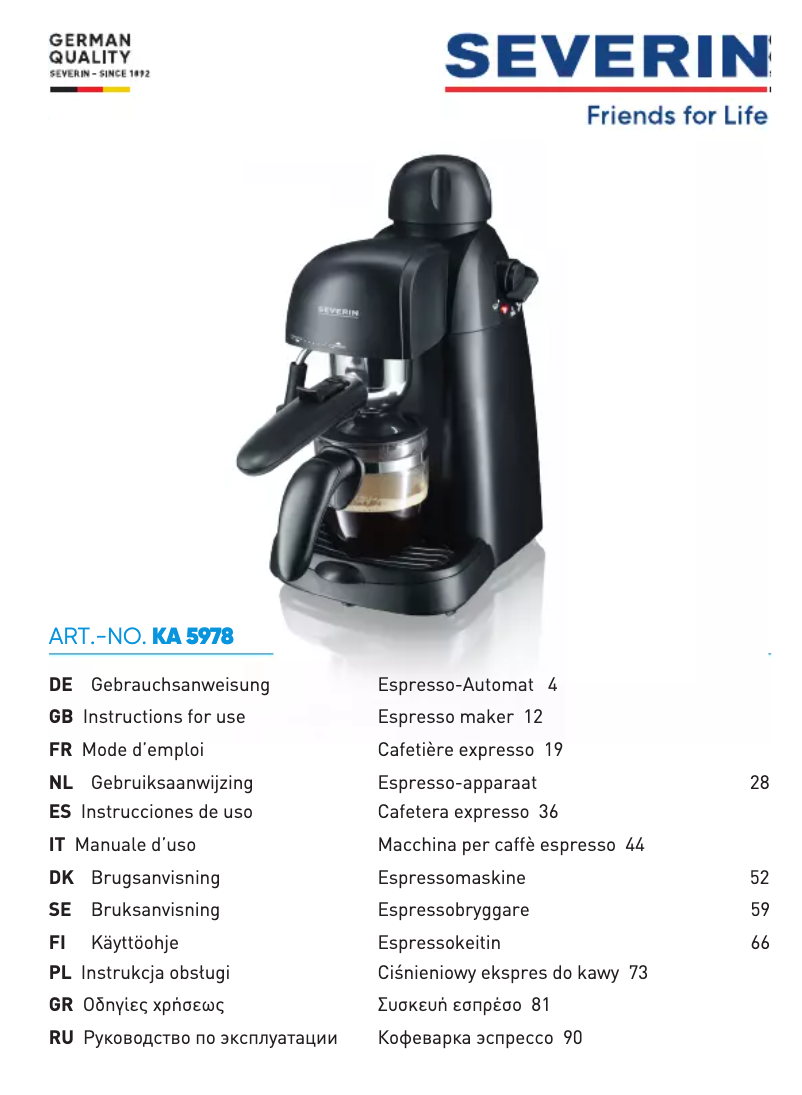 Page 1 de la notice Fiche technique Severin KA 5978